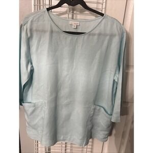 J. Jill Pure Jill Women's Aqua Blue 100% Linen Blouse Top Small